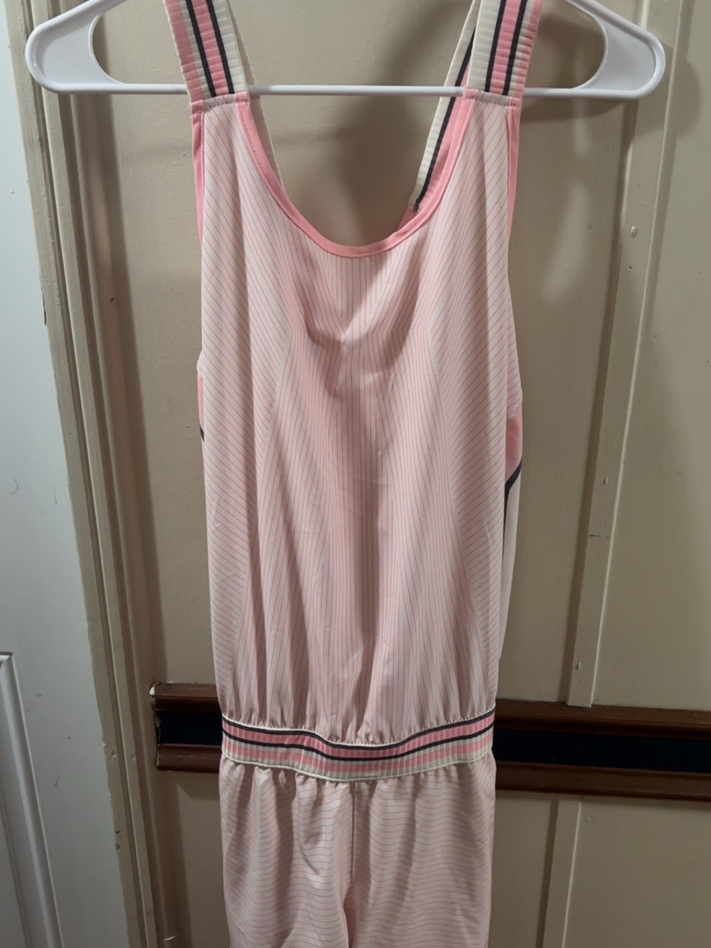 K-Swiss Light Pink Striped Sleep Romper with Contrast Trim